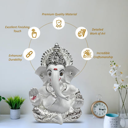 999 Silver Plated Lord Ganesha Idol for Temple, Puja Room, Home Decor, Gifting| Murti Ganpati Idol for Peace, Prosperity, Positive Energy, Good Luck, Success (8.89 x 5.08 cm)