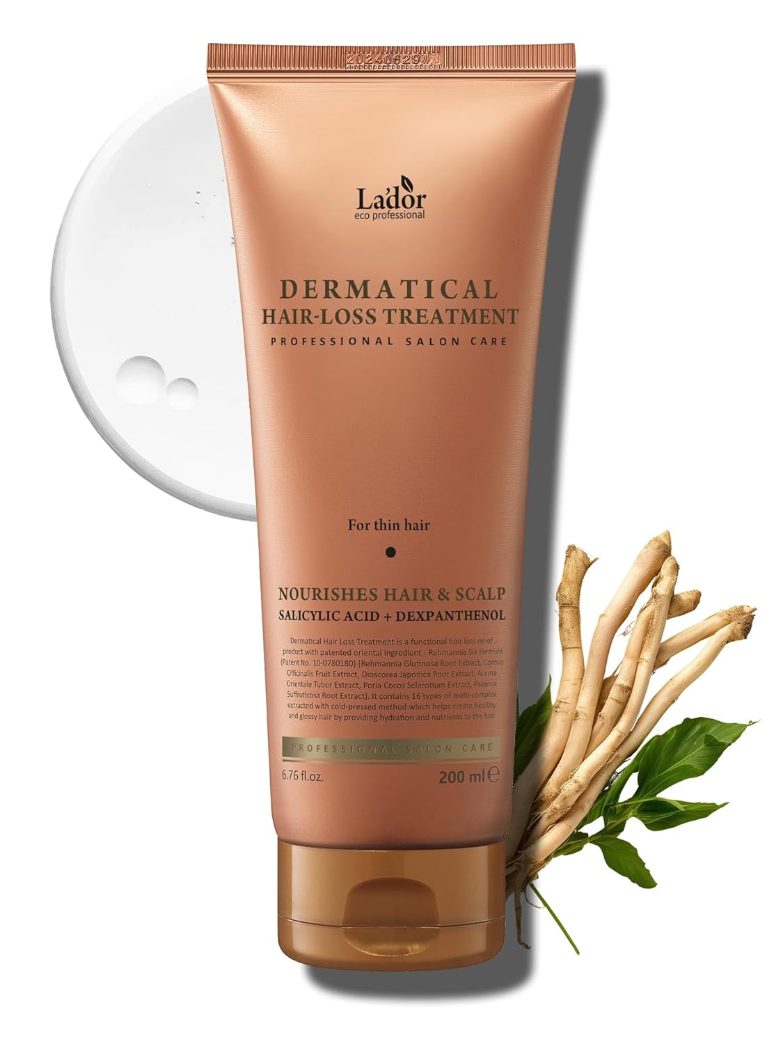 LADOR Dermatical Hair-Loss Treatment Conditioner (For Thin Hair) (200ml) Nourishing Strengthening Hair Mask Treatment, Hydrating Deep Conditioner for Dry Damaged Thinning Hairs, Korean Haircare