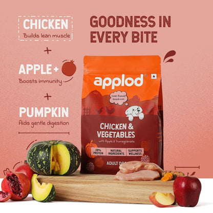Applod Chicken & Vegetables with Apple & Pomegranate Adult Dry Dog Food | Oven-Baked Complete Nutrition for Skin & Coat Health | Vet-Reviewed Formula | 150g