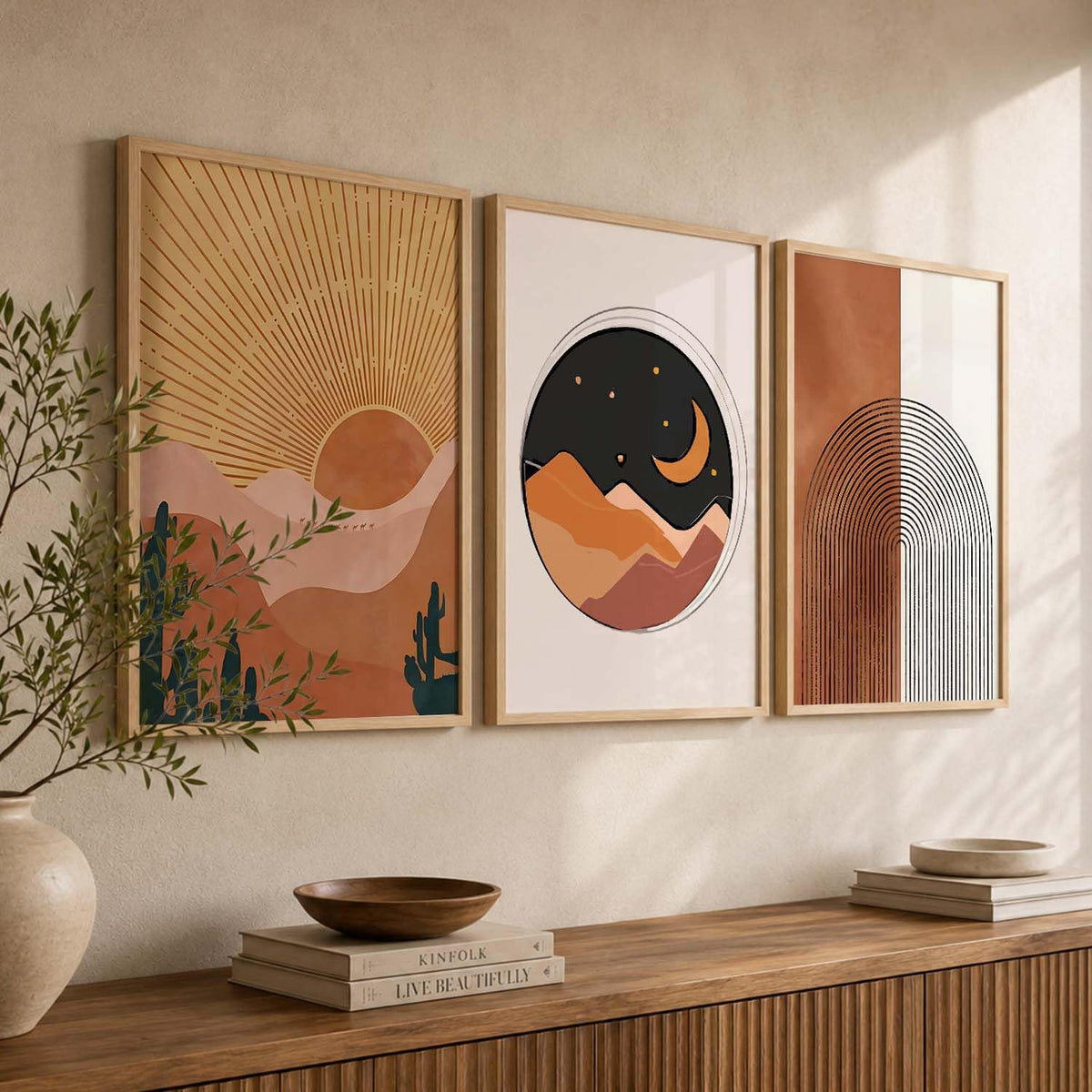 Boho Painting Wall Art Home Decoration Modern Paintings With Frame For Living Room Bed Room Hotel Wall Decor Digital Reprint Set of 3 (13X17 inch)