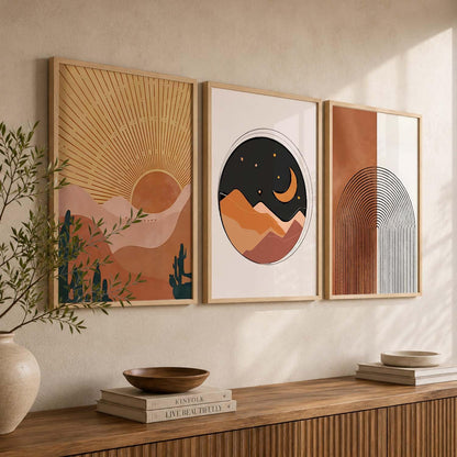 Boho Painting Wall Art Home Decoration Modern Paintings With Frame For Living Room Bed Room Hotel Wall Decor Digital Reprint Set of 3 (13X17 inch)