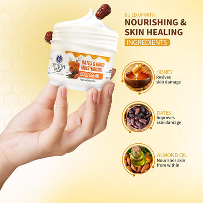 Ayouthveda Dates & Honey Moisturising Cold Cream| Deep Nourishing & Skin Hydrating Moisturizer | Removes Skin Dryness With Fast Observing & Non-Greasy Solution (Pack of 1-50g)