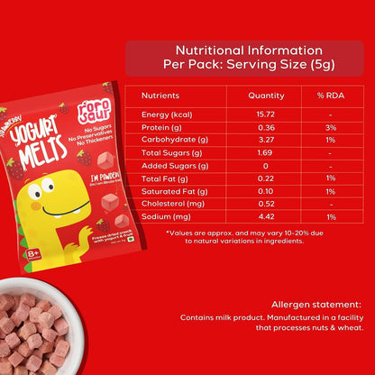 Rorosaur Baby Snacks – Strawberry Melts with Yogurt & Fruit & Veggie for 8+ Months | Finger Food for Toddlers | No Sugar, No Preservatives, No Binders | 4 Pack (5g Each)