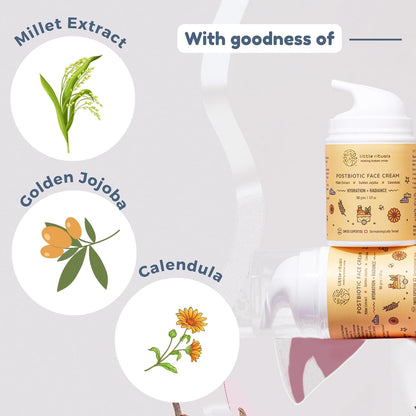 Little Rituals Baby POST-BIOTIC FACE CREAM - HYDRATION + RADIANCE Formulated with best plant botanical - Golden Millets, Jojoba, and Calendula, Natural, Organic, Dermat tested, SWISS Technology -30 gm