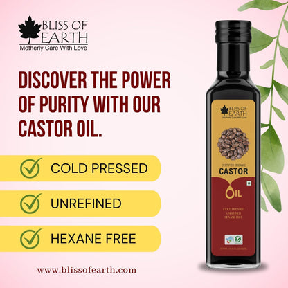 Bliss of Earth 500ML Certified Organic Castor Oil For Hair Growth, Cold Pressed & Hexane Free (Pet bottle)