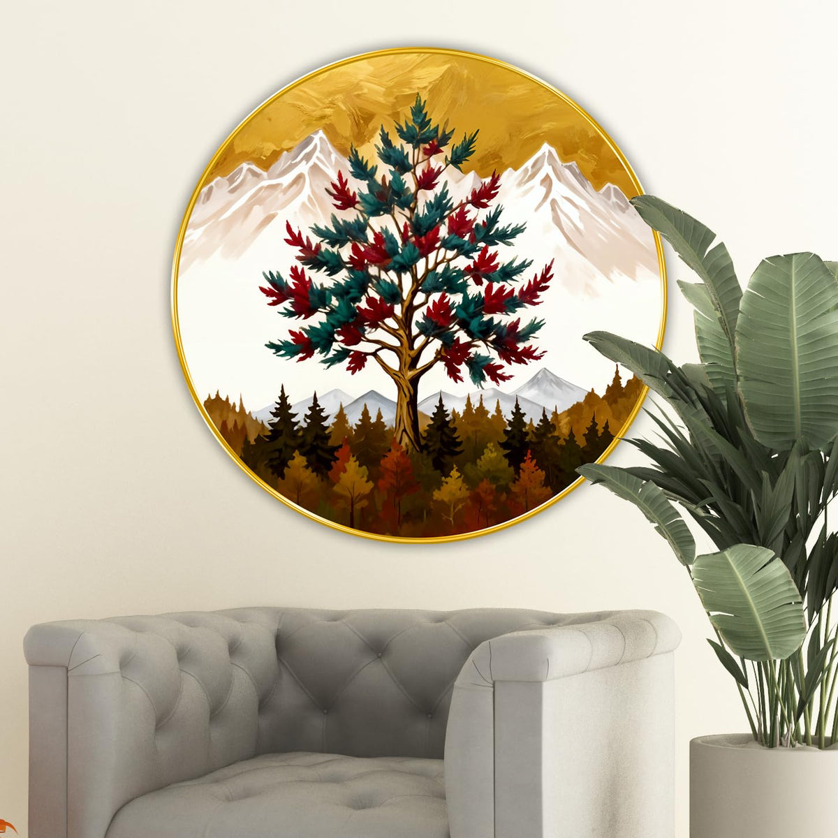 nature scenery modern art Premium Sparkle lamination Golden Slim Frame 50.8 cm x 50.8 cm Large Size, For Home/Office/Hotel painting GRL111