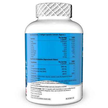 Supplement bottle with a blue label on a white background