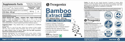 Trexgenics BAMBOO EXTRACT 70% Silica 600 mg Hair,Skin, Nails Support VEGAN & NON-GMO (60 Veg. Capsules) (Pack of 1)