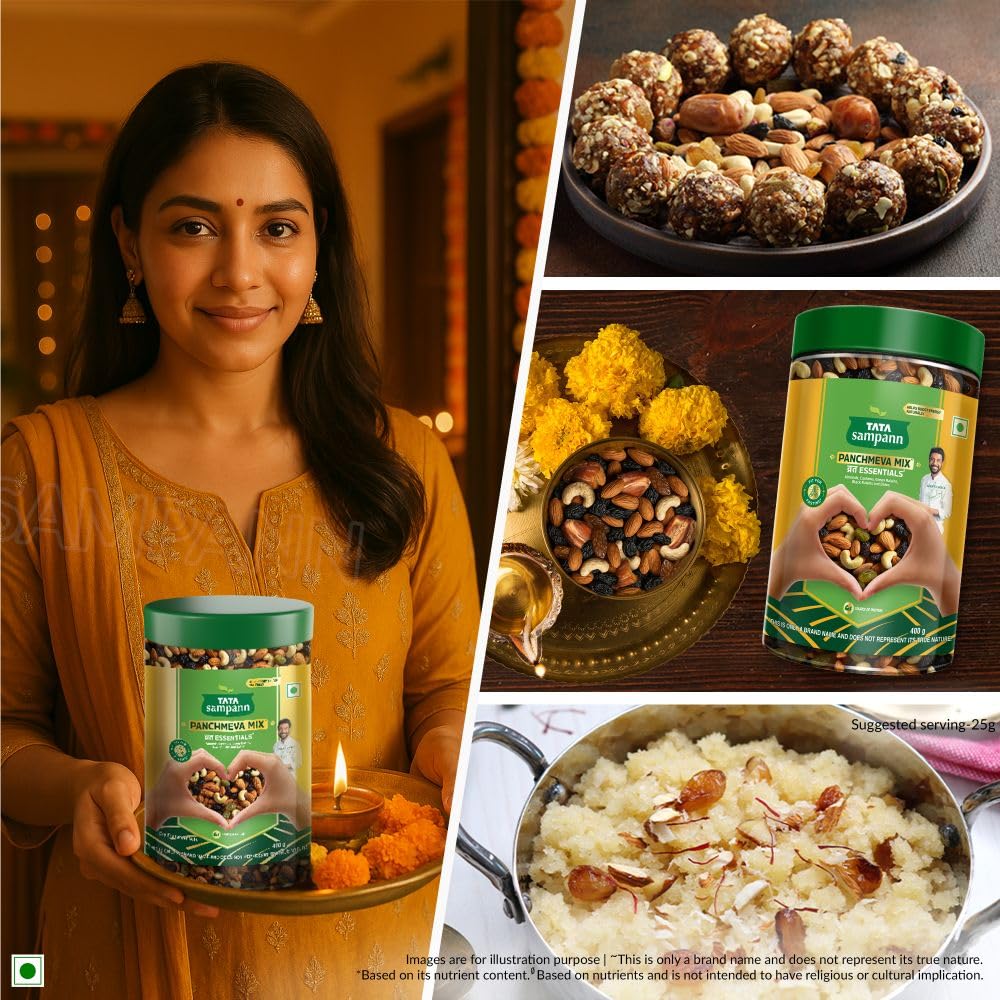 Tata Sampann Panchmeva Mix, Vrat Essentials, Blend of Almonds, Cashews, Green Raisins, Black Raisins, and Dates, Source of Protein, Fit For Fasting, 400g