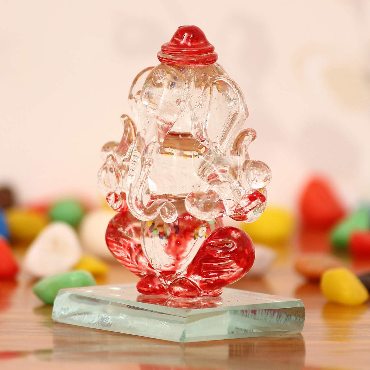 Red and Transparent Double Sided Crystal Car Ganesha Showpiece