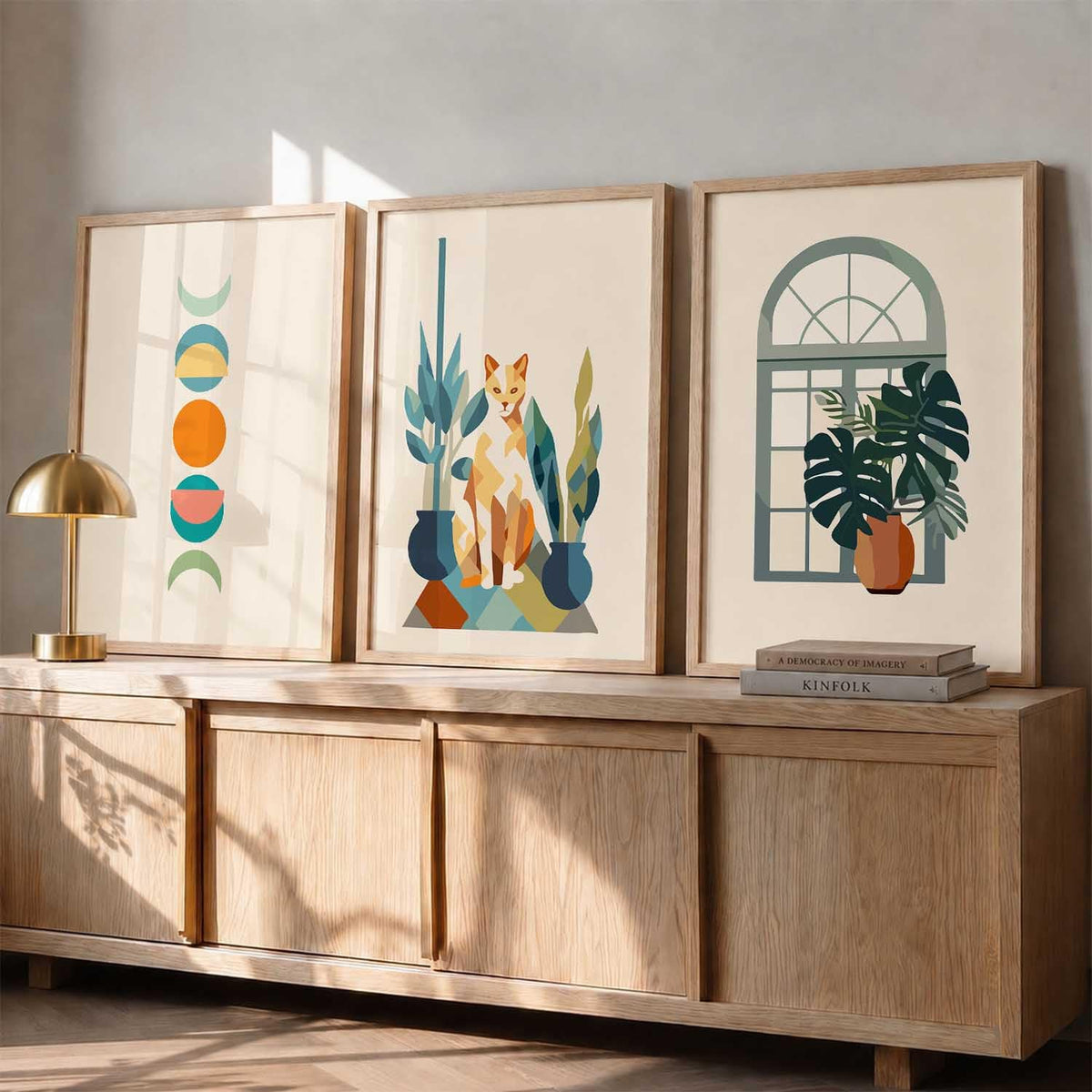 Boho Painting Wall Art Home Decoration Paintings With Frame For Living Room Bed Room Hotel Wall Decor Digital Reprint Set of 3 (13X17 inch)