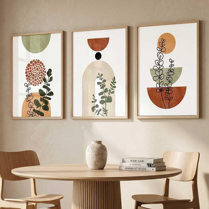 Boho Art Home Decoration Paintings With Frame For Living Room Bed Room Hotel Wall Decor Digital Reprint Set of 3 (13X17 inch)