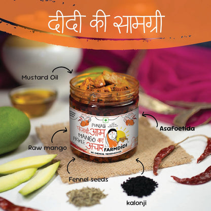 FarmDidi Punjabi Mango Pickle in Fresh Homemade Sour & Slightly Spicy Dry Aam Ka Achaar North Indian Punjabi Style Pickle Made With Less Oil No Chemical Preservatives