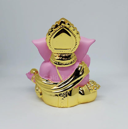 Gold Art India Gold Plated Gaddi Ganesh Idol for Car Dashboard Ganesha Murti Ganpati Idol for Home Decor Puja Lord Ganesh Statue Gift for Office Desk Puja Room Figurine Gold Pink