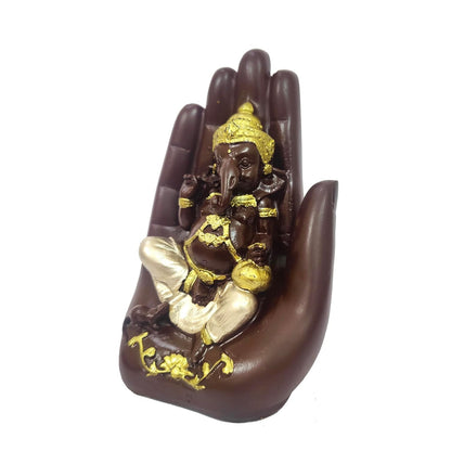 Polyresin Handcrafted Palm Ganesha Polyresin Showpiece Idol for Home Décor