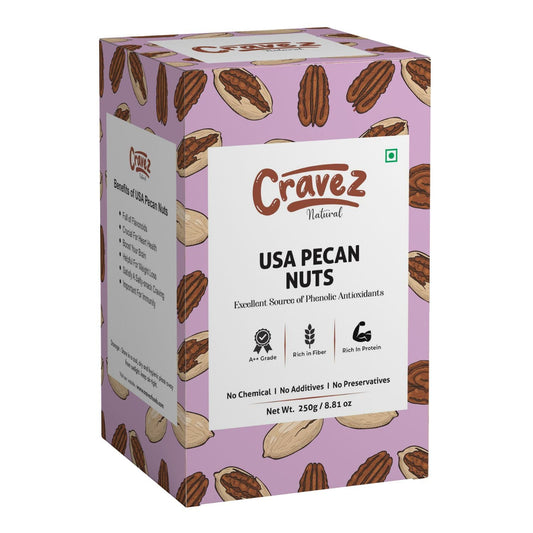 cravez Natural Usa Pecan Nuts (Grade A ++ Nuts, Premium Size, Imported) - Excellent Source Of Phenolic Antioxidant - Packed In Reusable Premium Jar - Dried
