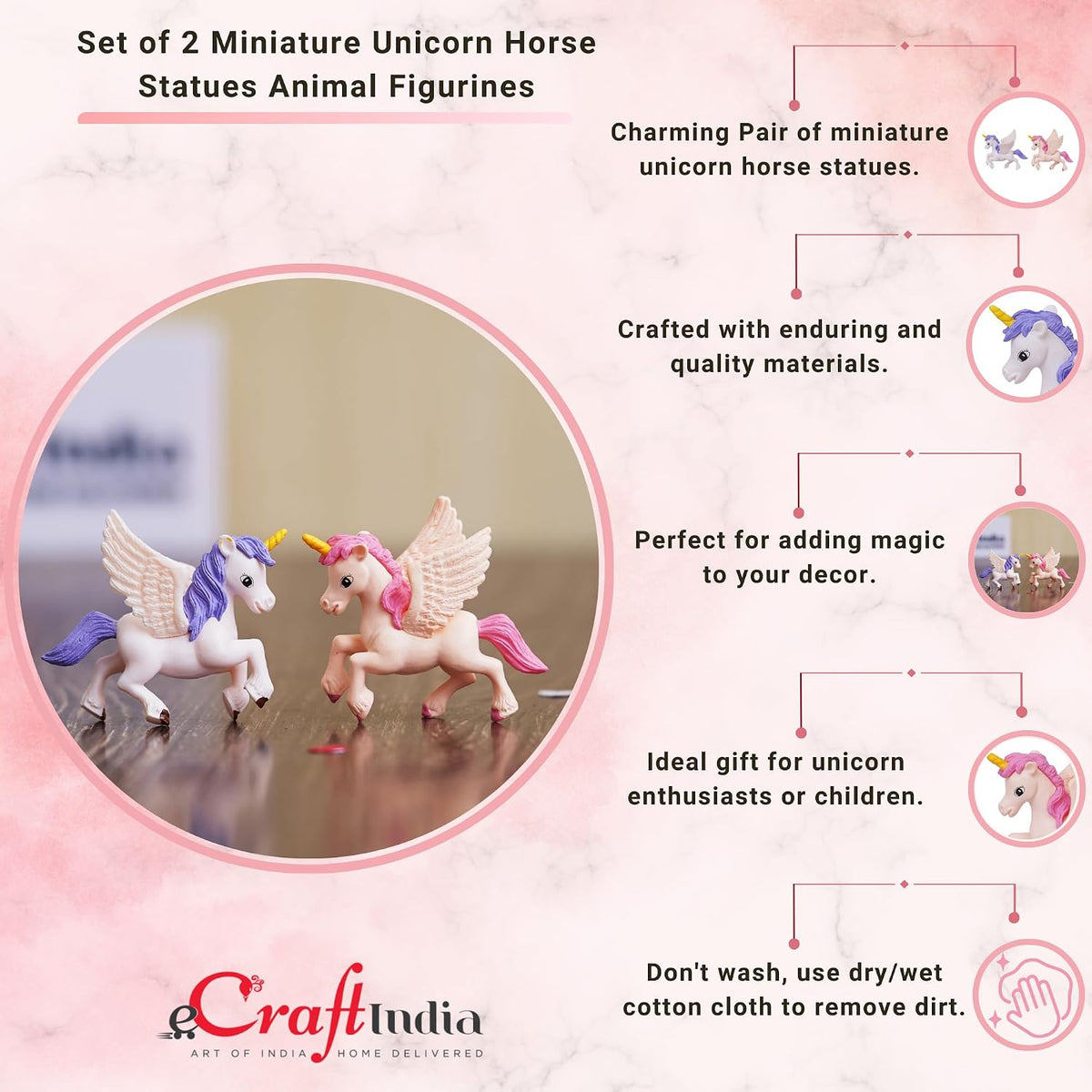 Set of 2 Miniature Unicorn Horse Statues Animal Figurines Decorative Showpiece (Resin) Home Decor Valentine Gift for Girlfriend Boyfriend Husband Wife Her | Valentine Day Decoration Items
