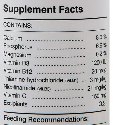 Supplement facts label with nutritional information on a white background