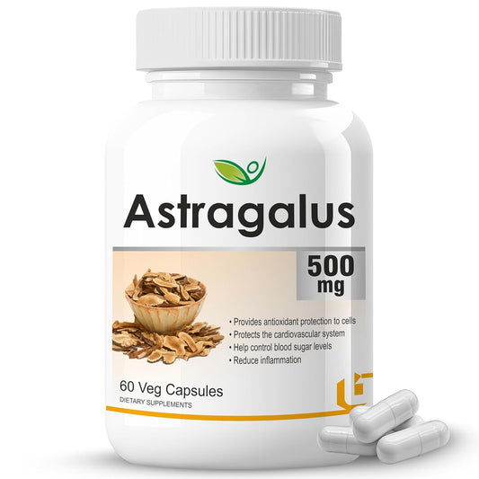 Biotrex Nutraceuticals Astragalus 500mg Supplement | Heart & Kidney Health | Immunity Booster & Adaptogen | Antioxidant | Enhances Strength & Atheletic Performance | 60 Veg Capsules