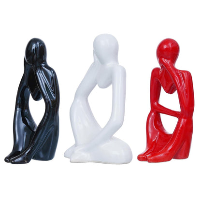 eCraftIndia Resin Decorative Thinking Human Figurines Statues Showpieces (Set of 3, Black White Red)| Home Decor Items for Living Room Bedroom Hall Office Desk Bookshelf Table| Gifts for Birthday