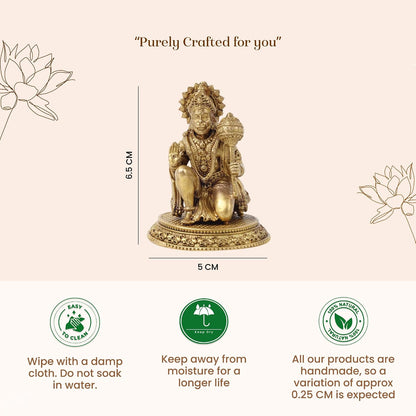 Brass Hanuman Ji Idol | Handcrafted Hanuman Murti for Pooja Room | Home Temple & Festival Gift (Design03: H5 x W5 x H6.5 cm)