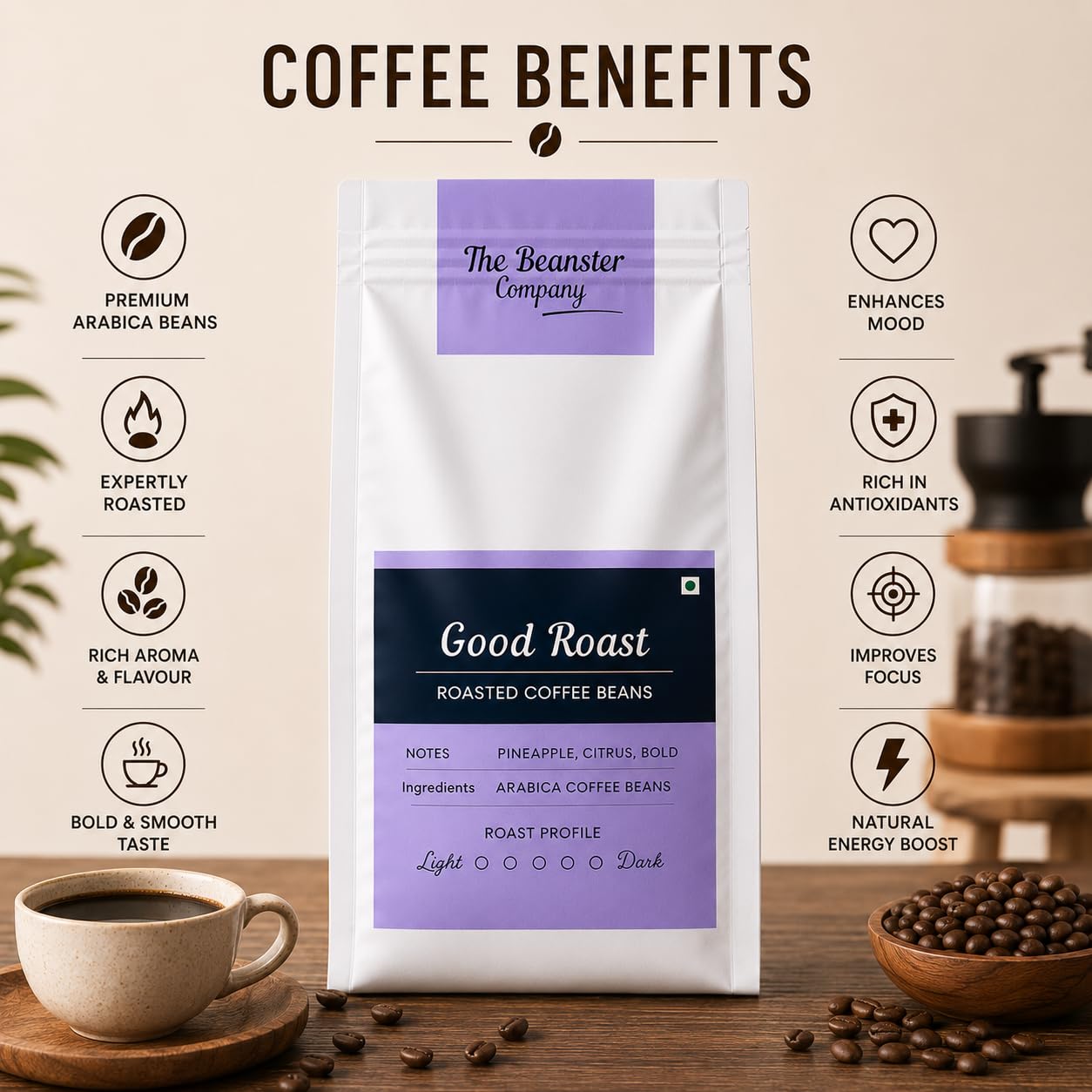 Beanster Coffee Beans Roasted, Medium Dark Roast, Good Roast