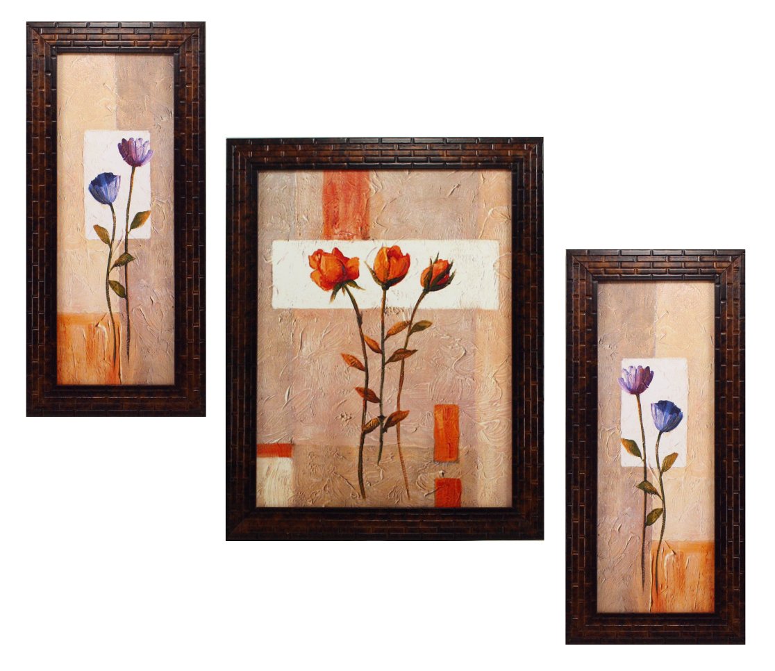 3 PC Set of Floral Paintings (1091a) Without Glass 5.2 X 12.5, 9.5 X 12.5, 5.2 X 12.5 INCH