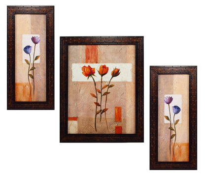 3 PC Set of Floral Paintings (1091a) Without Glass 5.2 X 12.5, 9.5 X 12.5, 5.2 X 12.5 INCH