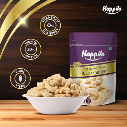 Happilo Premium Natural Whole Cashews 200g Value Pack | Dry Fruits, Kaju, Healthy Snacks | Unsalted Cashew Nuts | Crunchy, Nutritious & Delicious Nuts | Rich in Protein, Magnesium & Phosphorus