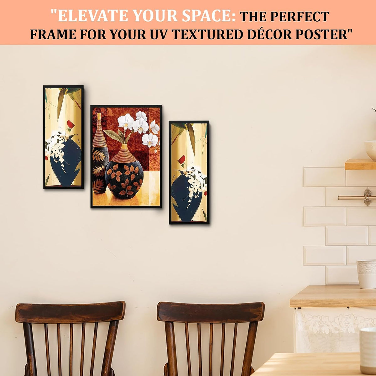 Wall Painting Frames For decor, Pictures Frame For Living Room, Home Decoration, Bedroom, Set of 3, 1pc- 23 x 30 cm, 2pc- 12.5 x 30 cm (Design 12)