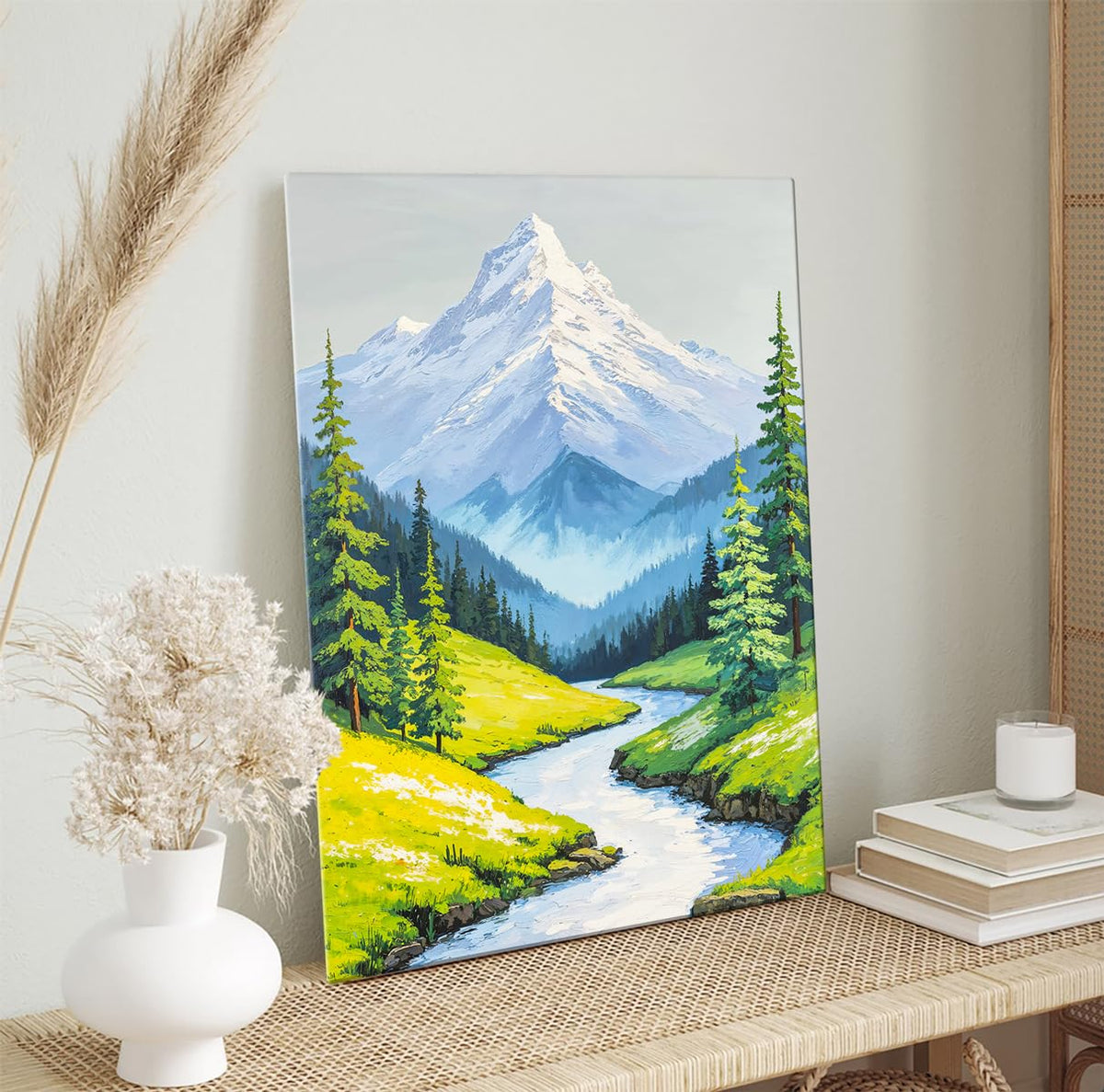 Canvas Mountain Painting Vastu, Flowing Water Painting For Vastu, Multicolor, Landscape, Nature, 58.0 X 45.0 cm, Set of 1