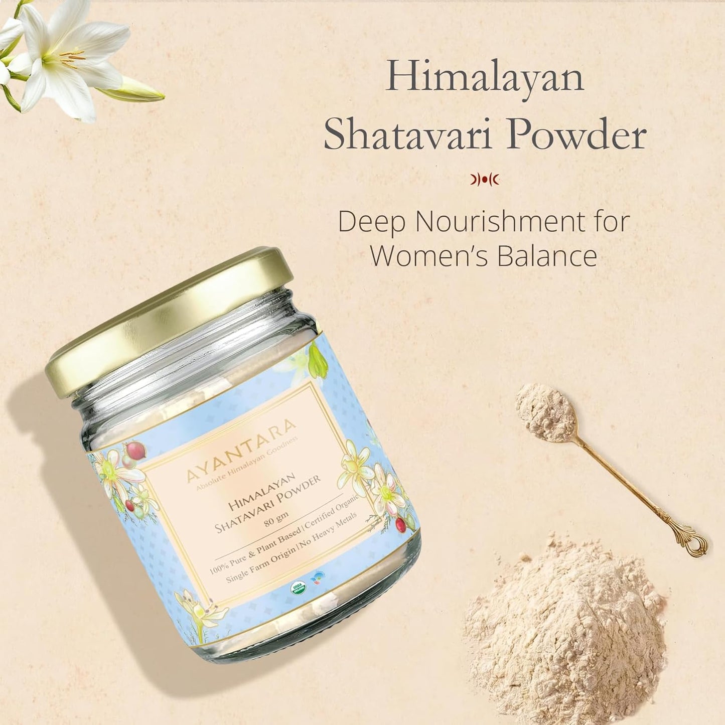 Himalayan Shatavari Powder - 80g | 100% Natural & Organic | Supports Women’s Health & Hormonal Balance, Lactation, PCOS & PMS | Immunity & Vitality Booster | No Preservatives | Lab Tested