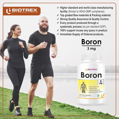 Biotrex Nutraceuticals Boron 3mg | 120 Veg Capsules | Build Strong Bones | Improve Muscle Coordination