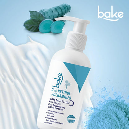 BAKE 2% Retinol + Ceramide Body Lotion for Dry, Aging Skin | Reduce Fine Lines & Wrinkles, Skin Tightening & Boosts Collagen Production | For Women & Men | 200ml