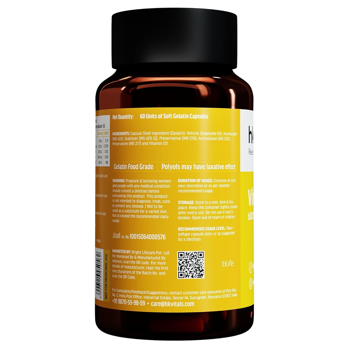 HealthKart hk vitals Vitamin D3 (600 IU) | With Sunflower Oil, Promotes Calcium Absorption | Bone Health, Muscle Strength & Immunity