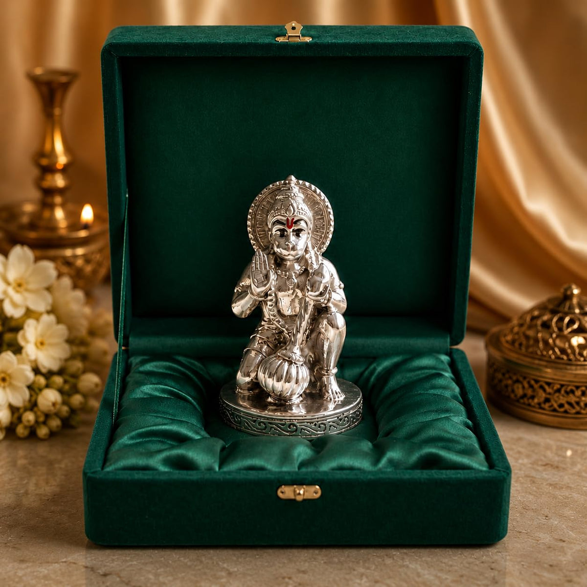 Silver Plated Hanuman Idol for Car Dashboard and Home Decor – 2.75 Inch, Bajrangbali Murti for Home Pooja Room | Ideal Hanuman Gift