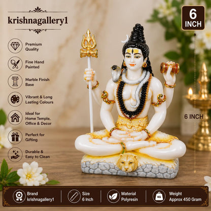 Marble Dust Shiv Shanker Mahadev Bholenath Murti Statue Idol for Home Temple Pooja Room Gifted Piece Office Decor Size 6 Inch