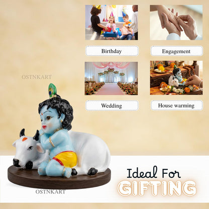 Krishna Idol for Car Dashboard, 3.5 Inch Multicolour Resin Statue | Lord Krishna Showpiece for Home, Office & Pooja Room | Decorative Gift Item | Size 9 x 7 x 8 cm