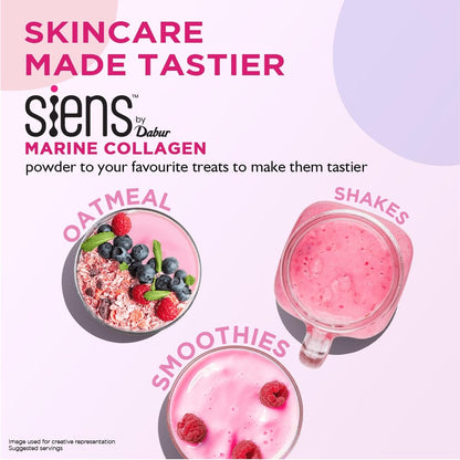 Siens By Dabur Hydrolyzed Marine Collagen-100g | Made with Japanese technology | Supplement for Women | For Skin Radiance & Hydration | Blueberry Lavender Flavour, Powder