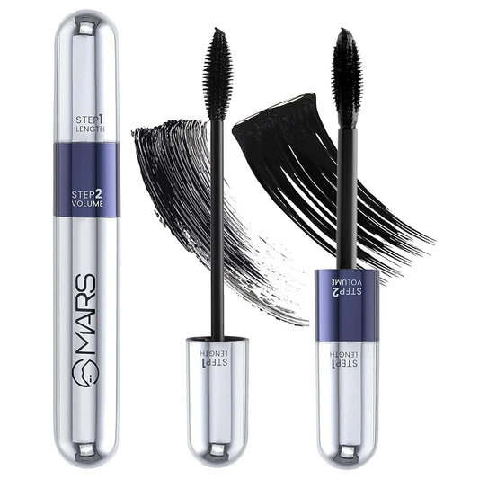 MARS Double Trouble 2-in-1 Mascara (15 ml) | Maximum Volume & Extended Length | Upto 18 Hours | Intense Jet Black | Long Lasting, Clump Free Mascara | Waterproof and Smudge-Proof