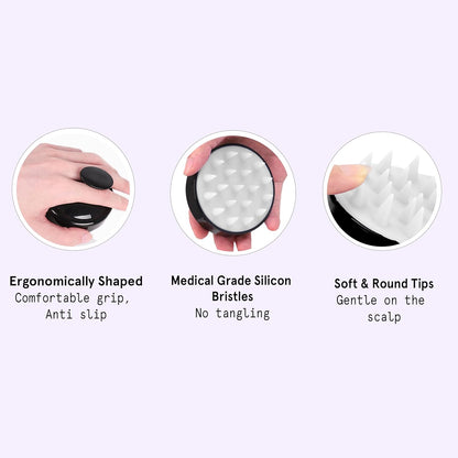 Be Bodywise Hair Scalp Massager Shampoo Brush with Soft Silicone Bristles | Exfoliating Stimulating, Anti Dandruff, Shower Scalp Scrubber | Handheld & Lightweight | Black