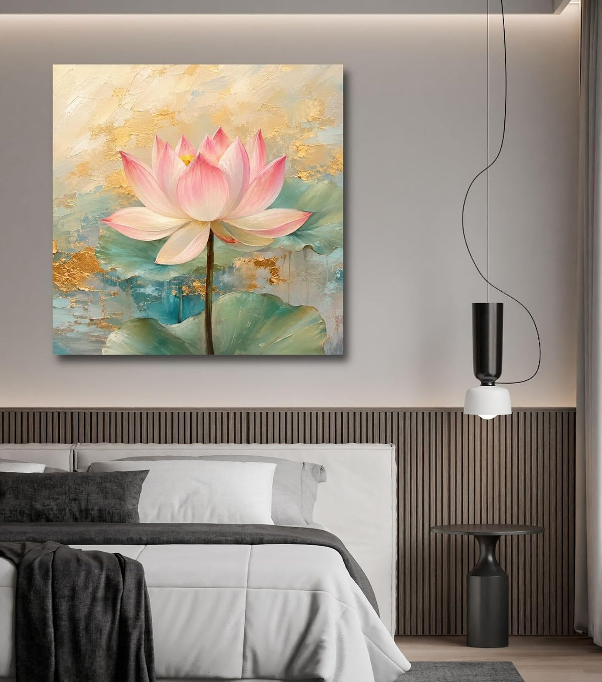 Lotus Flower Painting for Wall Vastu (15+ DESIGNS) Framed Lotus Canvas Painting for Living Room, Bedroom | Nature Floral Wall Art with Multiple Design Variations (Light Pink Lotus, 18x18 Inch, Framed)