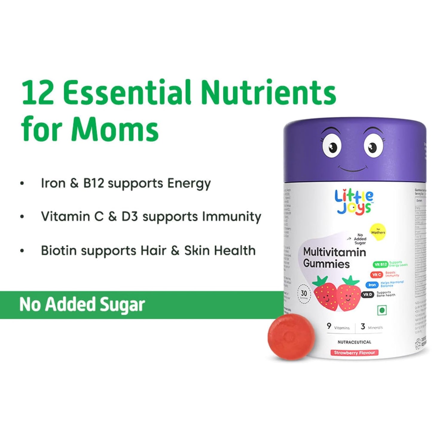 Little Joys Multivitamin Gummies For Mothers | 30 Day Pack | With Vitamin C, E, A, B12 D3 & B6 | Biotin, Iron, Zinc & Potassium | Boosts Immunity, Supports Bone Health & Maintains Energy Levels