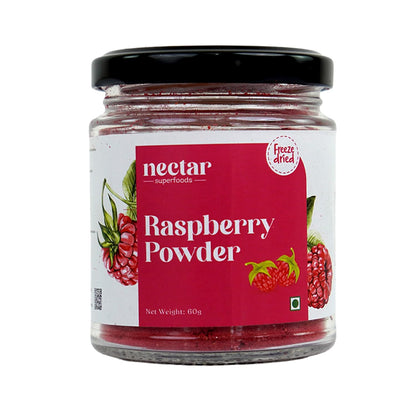 Freeze Dried Raspberry Powder- 60 grams Jar-Pack of 1 Nos | 100% Natural | No Added Sugar, Preservative-Free & Vegan |