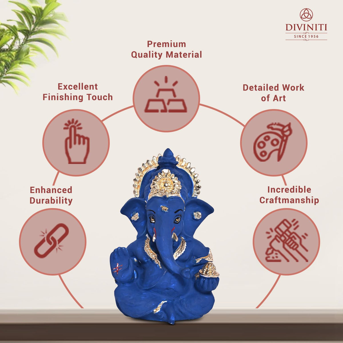 Gold Plated Ganesh Idol for Office Desk Puja Room God Ganesha Idol for Home Decor Ganpati for Gift Office Table Shelves Gifting Idols (8.89 x 5.08 cm) (Violet), Religious