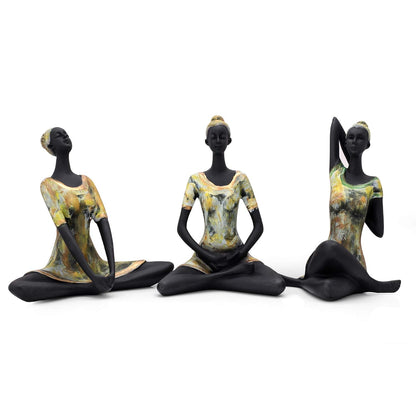 Resin Yoga Lady Showpiece For Home Decor & Office Decor (Set of 3), Multi Colour, figures