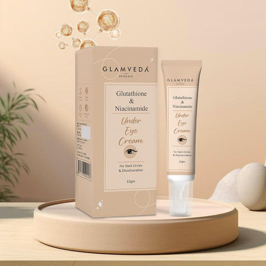 Glamveda Glutathione & Niacinamide Under Eye Cream for Dark Circles | Reduces Pigmentation, Puffiness, Wrinkles & Fine Lines | Winter Eye Care Cream for Hydration | For Women & Men 15gm