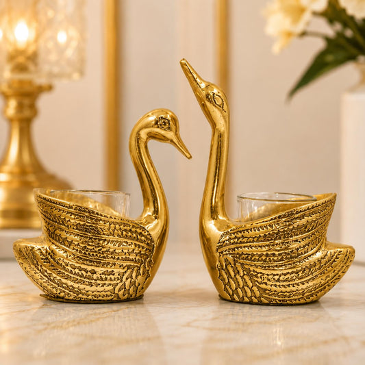 Anniversary Wedding Gifts for Couple Marriage Gifts,Aluminium Swan Pair Candle Holder Stand for Home Decor, Return Gift for Adults, Home Decoration Items House Warming Gifts New Home