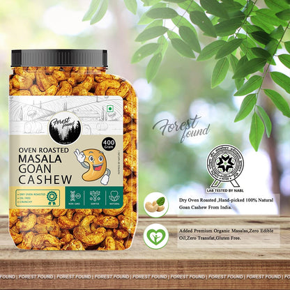 Forest Found Oven Roasted Chilly Masala Cashews (400g) – 100% Oil-Free & Non-Fried Kaju | Low Sodium Healthy Snack | Premium Crunchy Spicy Cashew Nuts