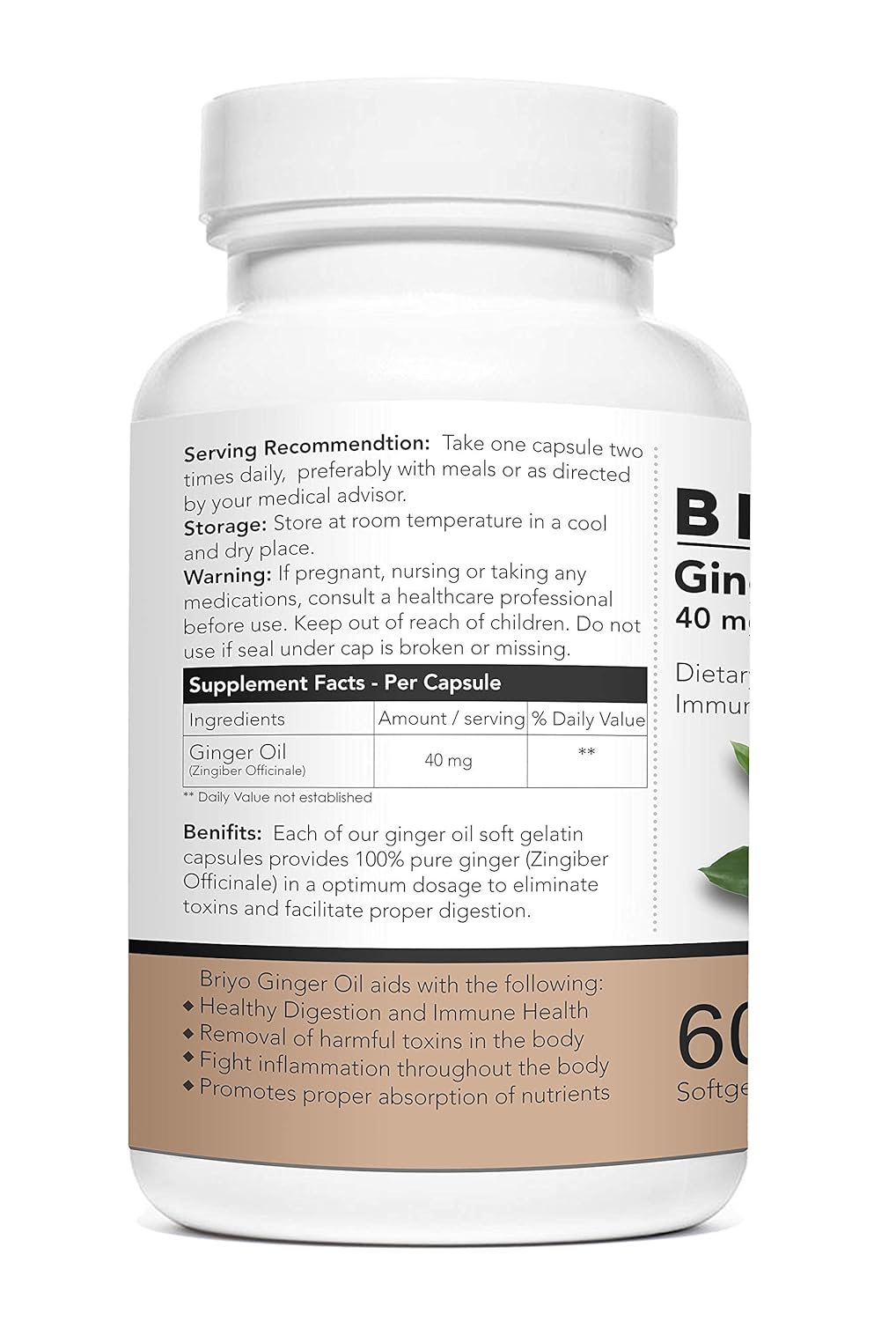 BIOGARMIN ginger oil supplement bottle with label on a white background